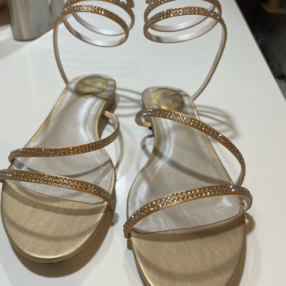 Renne Caovilla Gold sparkling sandal size 9.5/10 new, impeccable